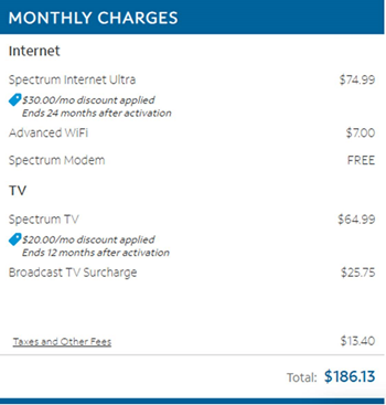 $65 High-speed internet and cable package, savings of over $600/year!